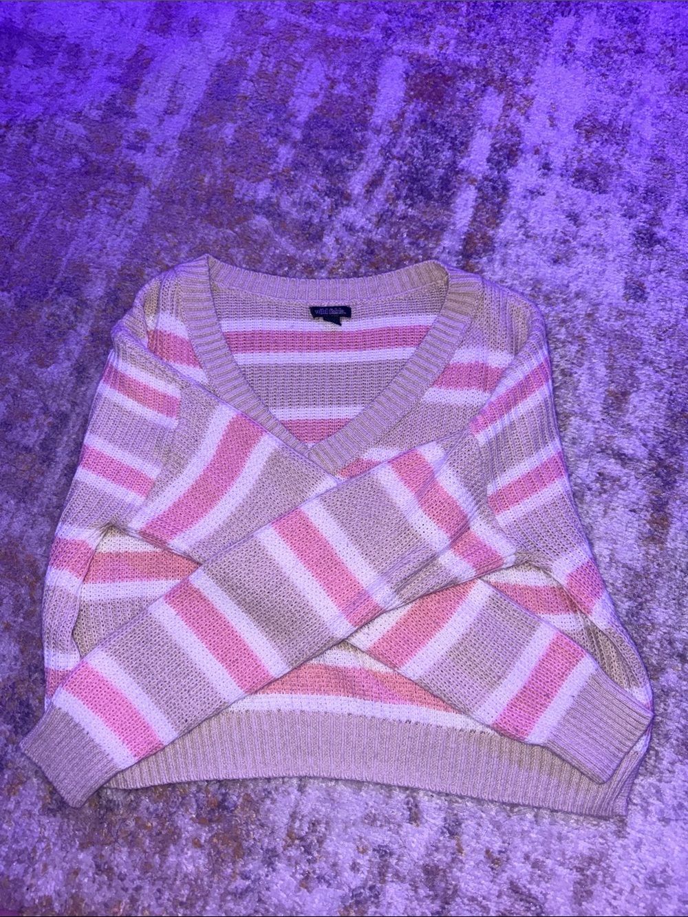 wild fable Pink and Cream Striped V-Neck Sweater